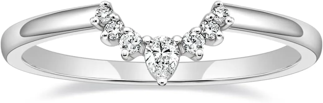 Mameloly Wedding Bands for Women Pear & Round Shaped CZ Cubic Zirconia Curved Stackable Engagement Rings for Her Size 4-12