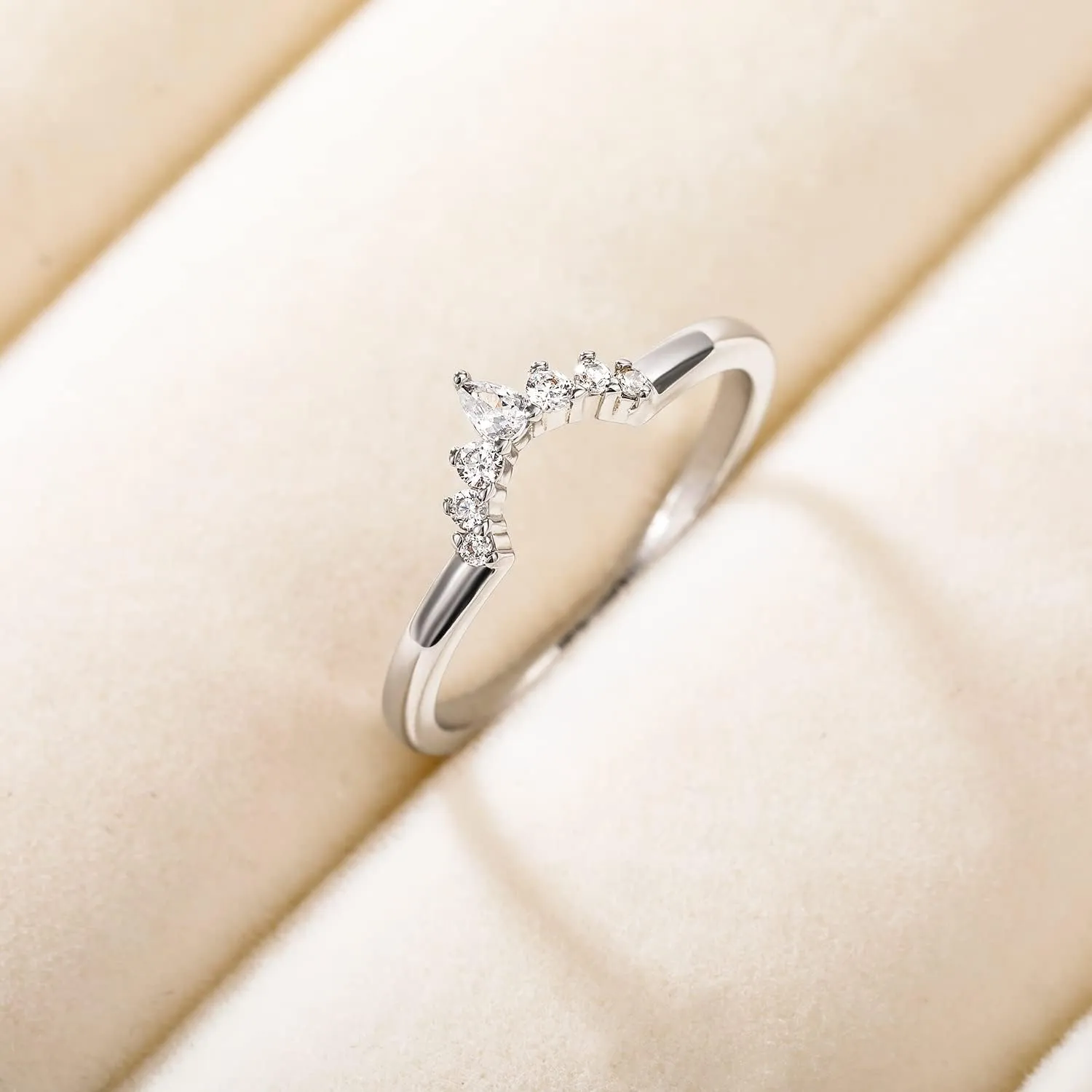 Mameloly Wedding Bands for Women Pear & Round Shaped CZ Cubic Zirconia Curved Stackable Engagement Rings for Her Size 4-12
