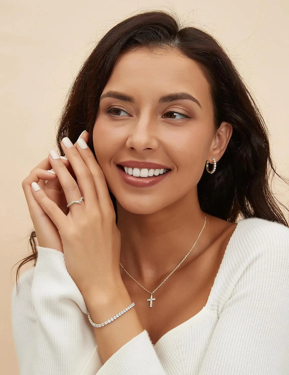 Mameloly Wedding Bands for Women Pear & Round Shaped Stackable Cubic Zirconia Half Eternity CZ Curved Engagement Rings for Her Size 4-12