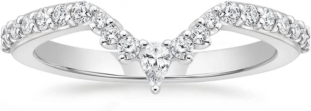 Mameloly Wedding Bands for Women Pear & Round Shaped Stackable Cubic Zirconia Half Eternity CZ Curved Engagement Rings for Her Size 4-12