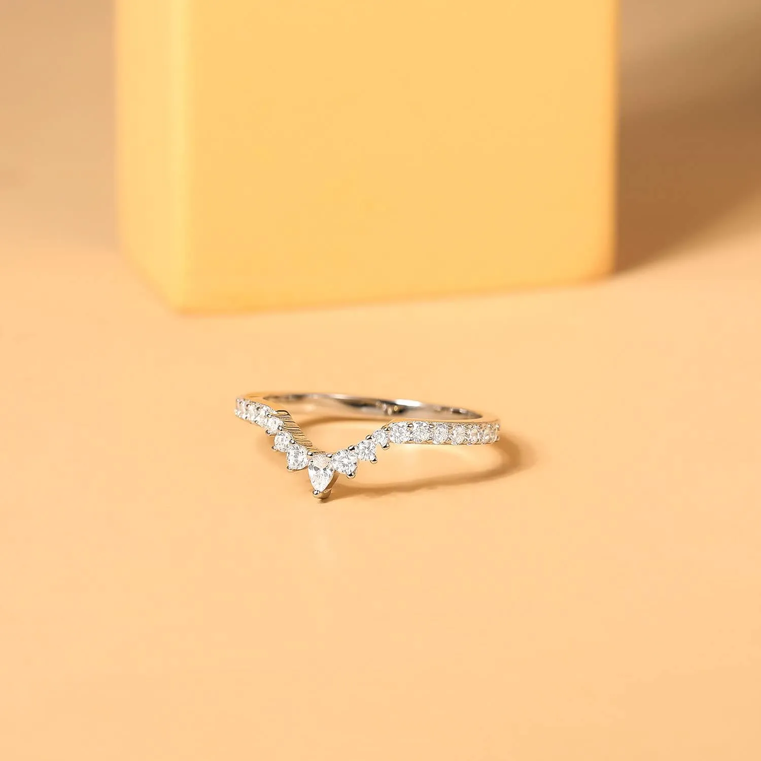 Mameloly Wedding Bands for Women Pear & Round Shaped Stackable Cubic Zirconia Half Eternity CZ Curved Engagement Rings for Her Size 4-12