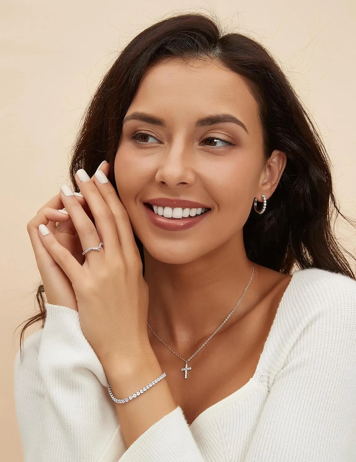 Mameloly Wedding Bands for Women Pear & Round Shaped Stackable Cubic Zirconia Half Eternity CZ Curved Engagement Rings for Her Size 4-12