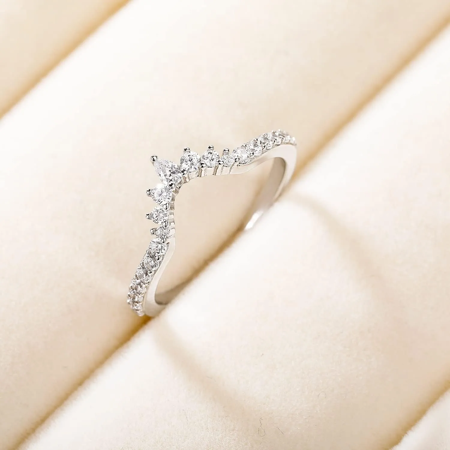 Mameloly Wedding Bands for Women Pear & Round Shaped Stackable Cubic Zirconia Half Eternity CZ Curved Engagement Rings for Her Size 4-12
