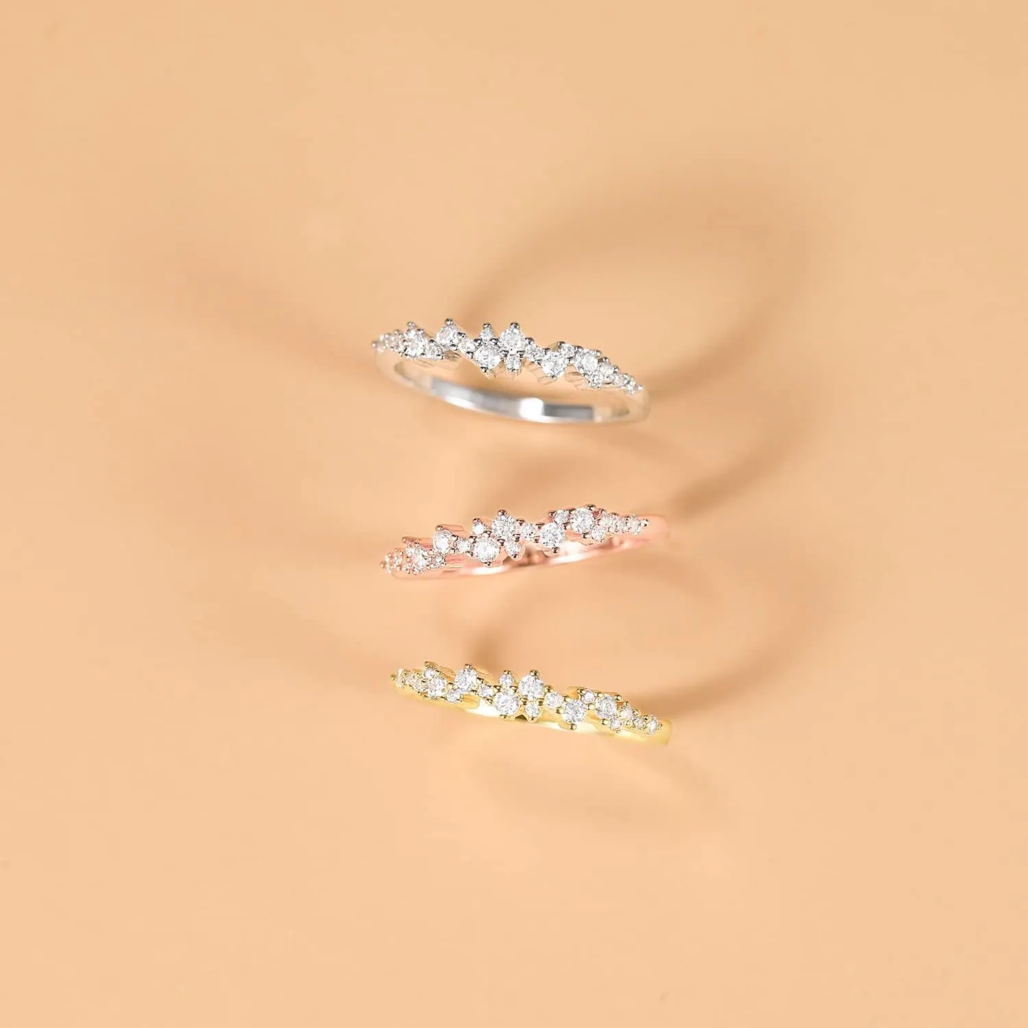 Mameloly Wedding Bands for Women Silver/Gold/Rose Gold Dainty Stackable CZ Cubic Zirconia Engagement Rings for Her Size 4-12