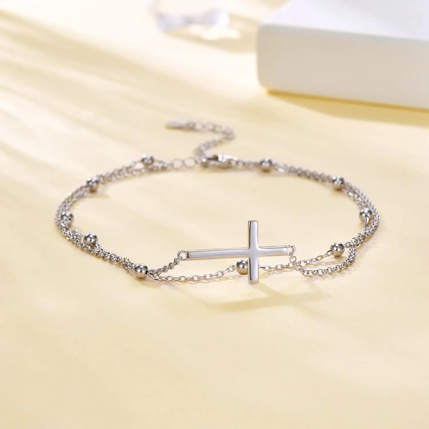 MANBU Sterling Silver Anklet for Women Cross Celtic Pearl Layered Chain Ankle Bracelet Summer Holiday Foot Jewelry Gifts