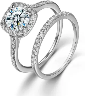 Matching Rings for Women Couples Round Diamond Ladies Bridal Engagement Ring Set Fashion Shiny White Zirconia Solitaire Halo Bands Womens Stackable Ring Jewelry Size 6-9 Practical and Attractive