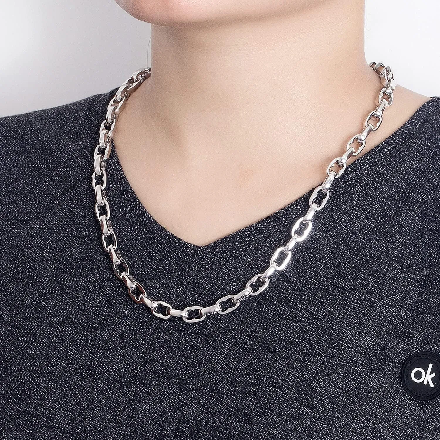 Men Solid 925 Sterling Silver Cable Rolo Link Chain Necklace Women 9MM &10MM-Curb Cuban Chain Thick Big Choker 18" 20" 22" 24" 26 "28" 30" Fine Jewelry Gift