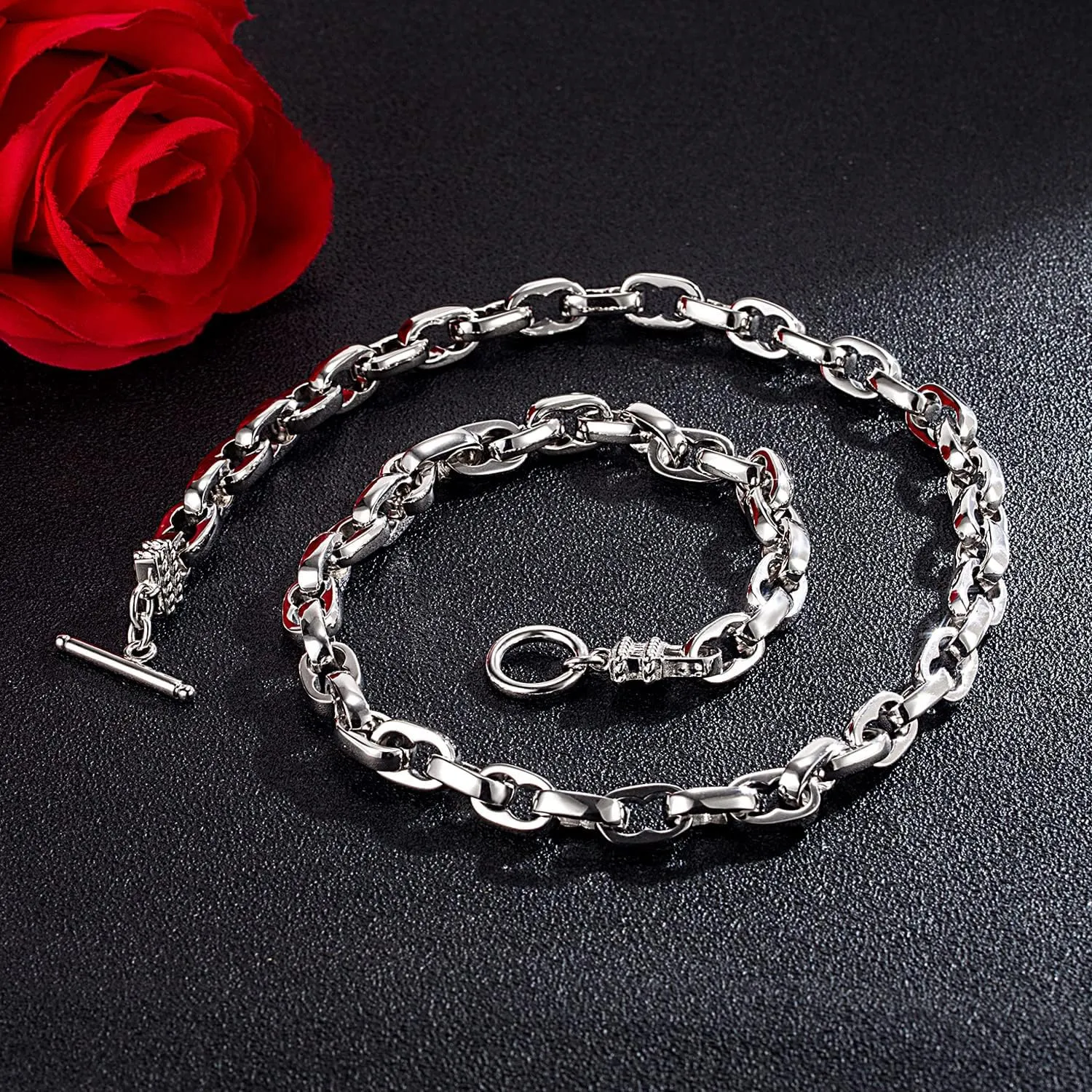Men Solid 925 Sterling Silver Cable Rolo Link Chain Necklace Women 9MM &10MM-Curb Cuban Chain Thick Big Choker 18" 20" 22" 24" 26 "28" 30" Fine Jewelry Gift