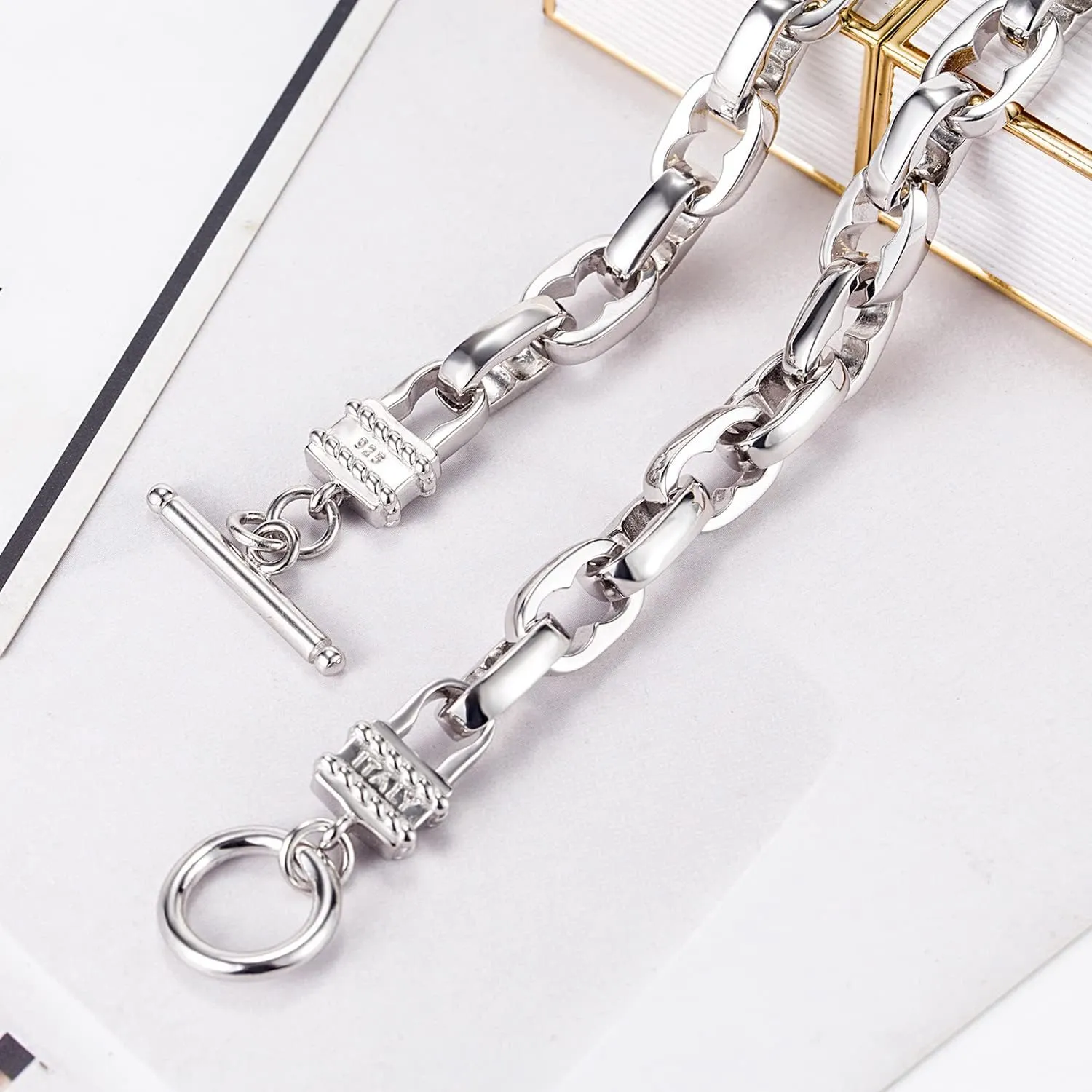 Men Solid 925 Sterling Silver Cable Rolo Link Chain Necklace Women 9MM &10MM-Curb Cuban Chain Thick Big Choker 18" 20" 22" 24" 26 "28" 30" Fine Jewelry Gift