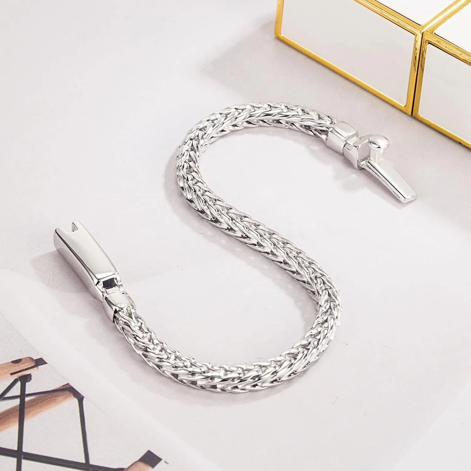 Men Sterling Silver Byzantine Bracelet 4MM 7 "7.5" 8 "8.5" 9 "Solid 925 Silver Square Chopin Chain Franco Link Bangle Woman Fashion Cuff Jewelry Gift