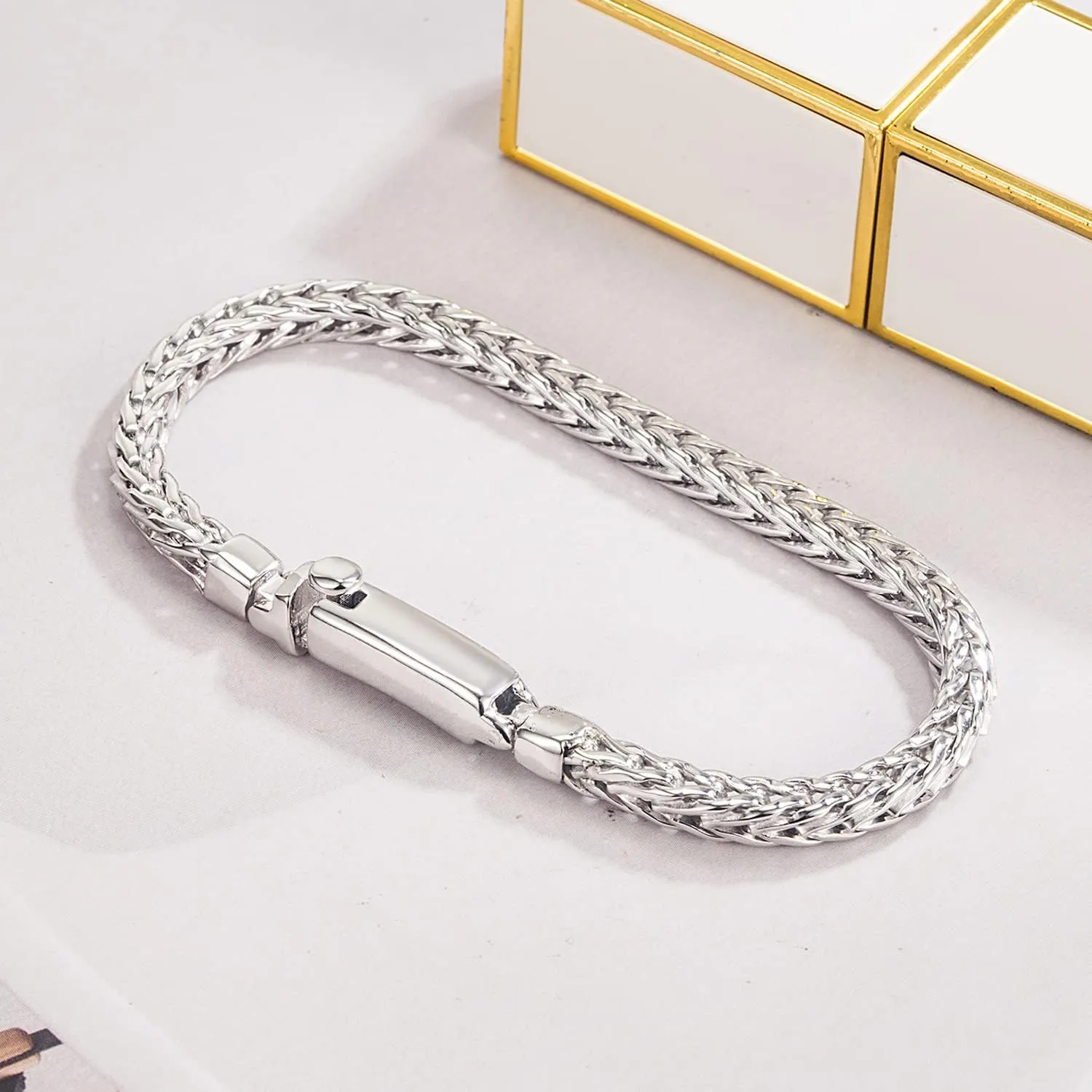 Men Sterling Silver Byzantine Bracelet 4MM 7 "7.5" 8 "8.5" 9 "Solid 925 Silver Square Chopin Chain Franco Link Bangle Woman Fashion Cuff Jewelry Gift