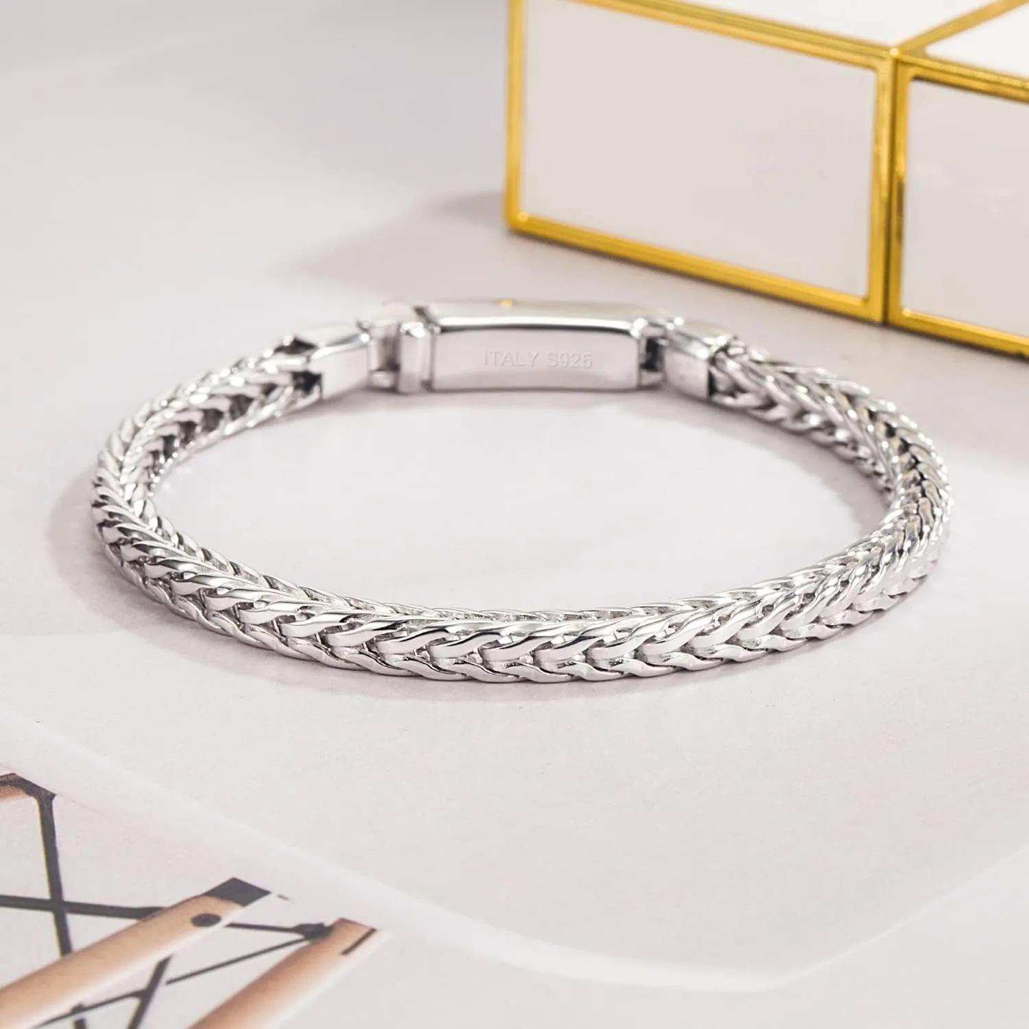 Men Sterling Silver Byzantine Bracelet 4MM 7 "7.5" 8 "8.5" 9 "Solid 925 Silver Square Chopin Chain Franco Link Bangle Woman Fashion Cuff Jewelry Gift