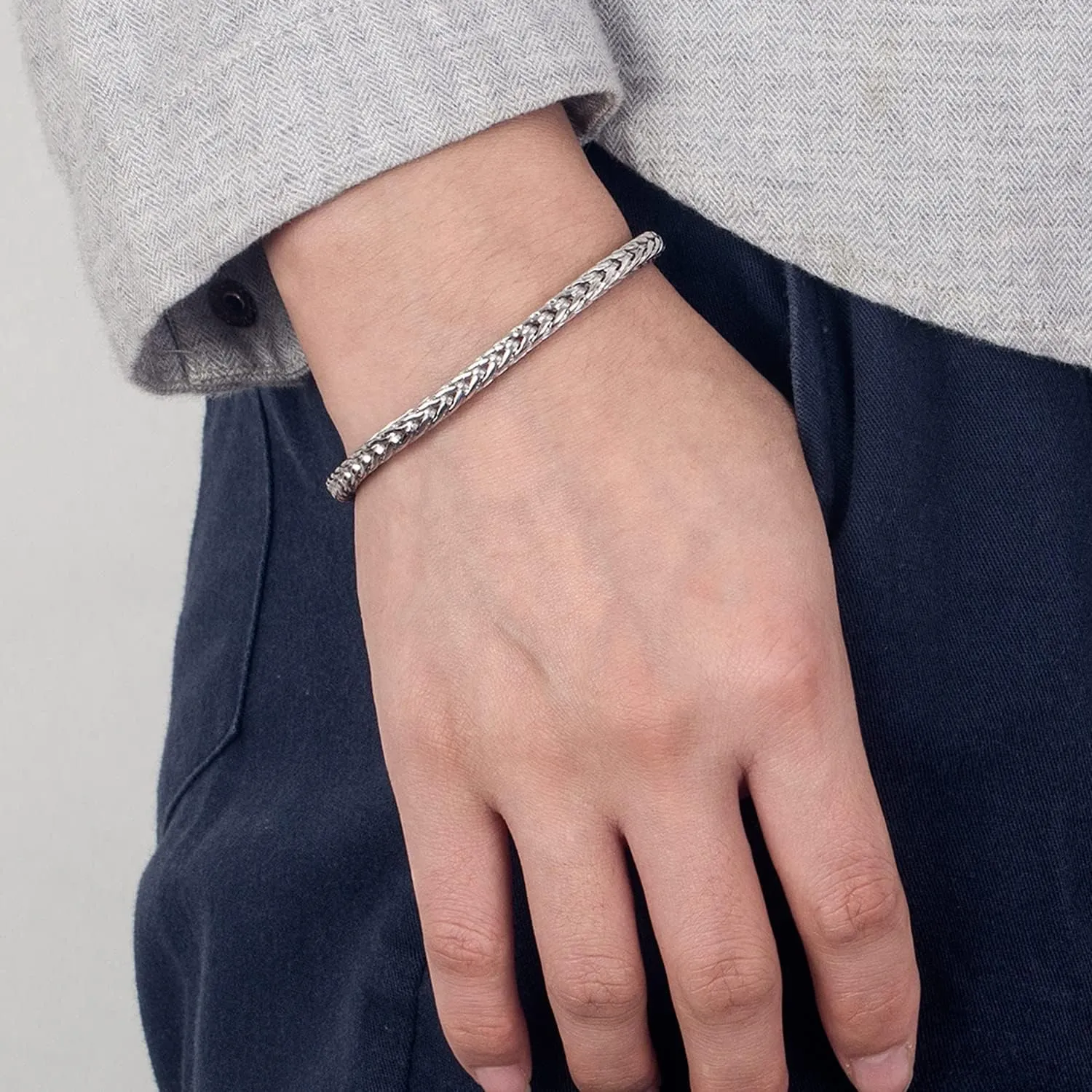 Men Sterling Silver Byzantine Bracelet 4MM 7 "7.5" 8 "8.5" 9 "Solid 925 Silver Square Chopin Chain Franco Link Bangle Woman Fashion Cuff Jewelry Gift
