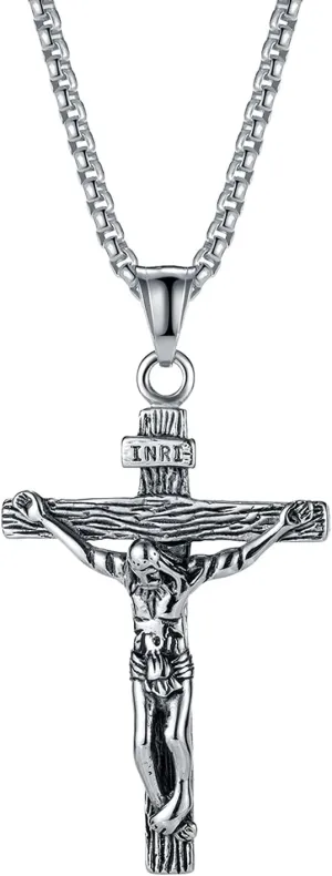 Mens Stainless Steel Jesus Christ Crucifix Cross Pendant Necklace For Men | Impressive | Jewelry Collection | Birthday Gift | Trendy Gifts | Personalized Gift ID,Pendant Chain or for Men |Gentleman