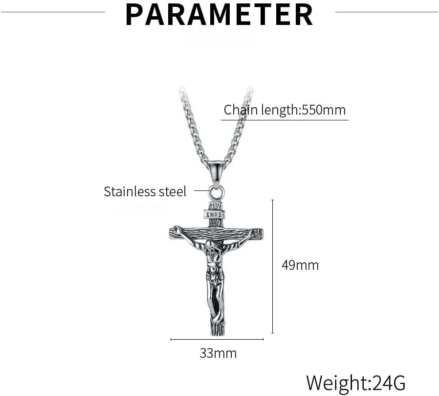 Mens Stainless Steel Jesus Christ Crucifix Cross Pendant Necklace For Men | Impressive | Jewelry Collection | Birthday Gift | Trendy Gifts | Personalized Gift ID,Pendant Chain or for Men |Gentleman