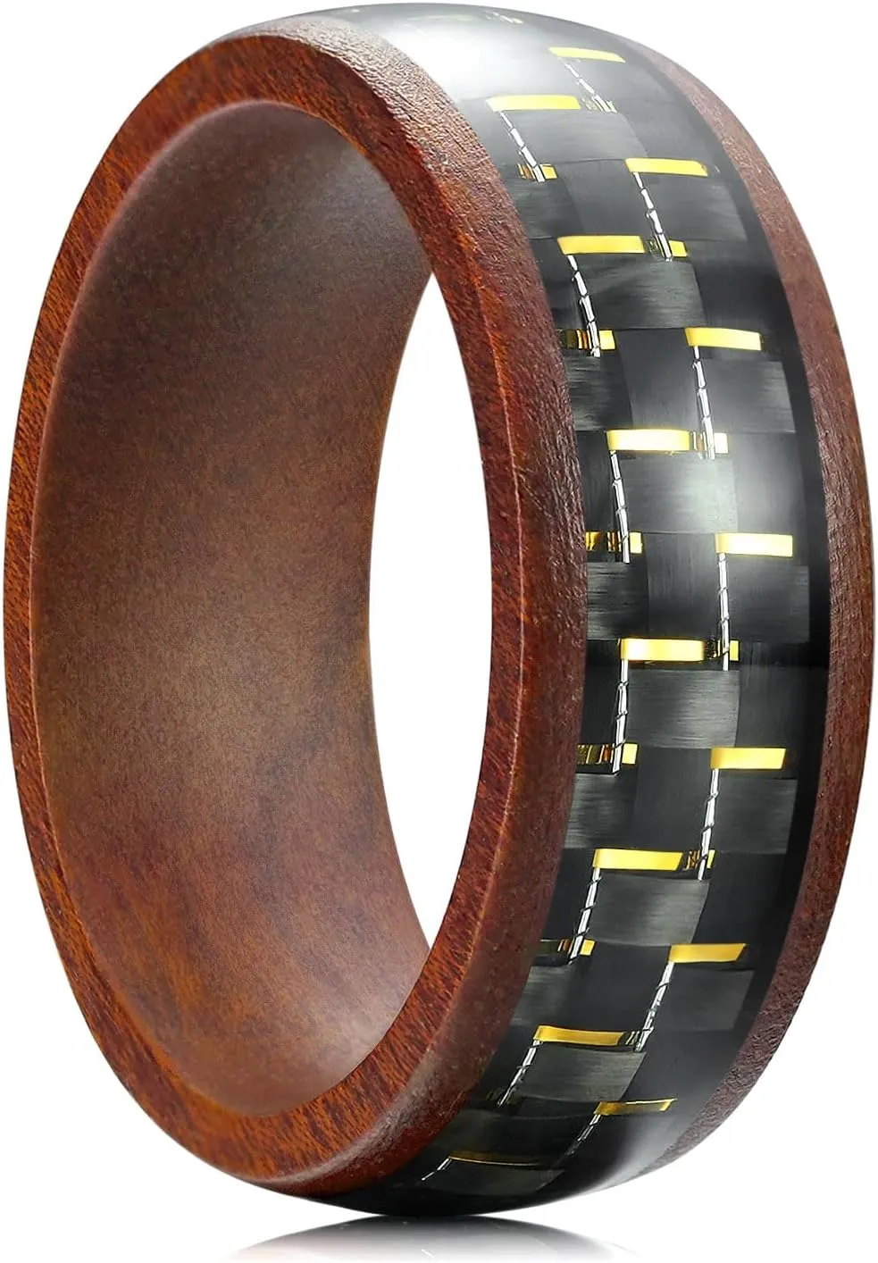 Men's Wooden Wedding Band - 6mm/8mm Acacia/Sandal/Barrel Wood Wedding Ring with Black/Sliver/Rose Gold Pattern Inlay, Wood Ring for Men Comfort Fit Size 9-11