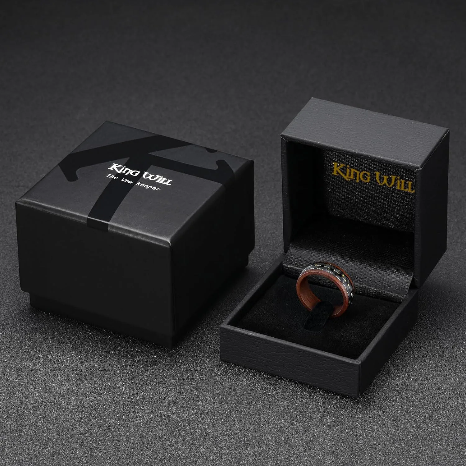 Men's Wooden Wedding Band - 6mm/8mm Acacia/Sandal/Barrel Wood Wedding Ring with Black/Sliver/Rose Gold Pattern Inlay, Wood Ring for Men Comfort Fit Size 9-11