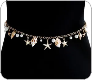Mermaids Starfish Pearl Waist Chain Belt for Women Mermaids Gold Starfish Shell Belly Waterproof Body Chain Pirate Costume Women(style1)
