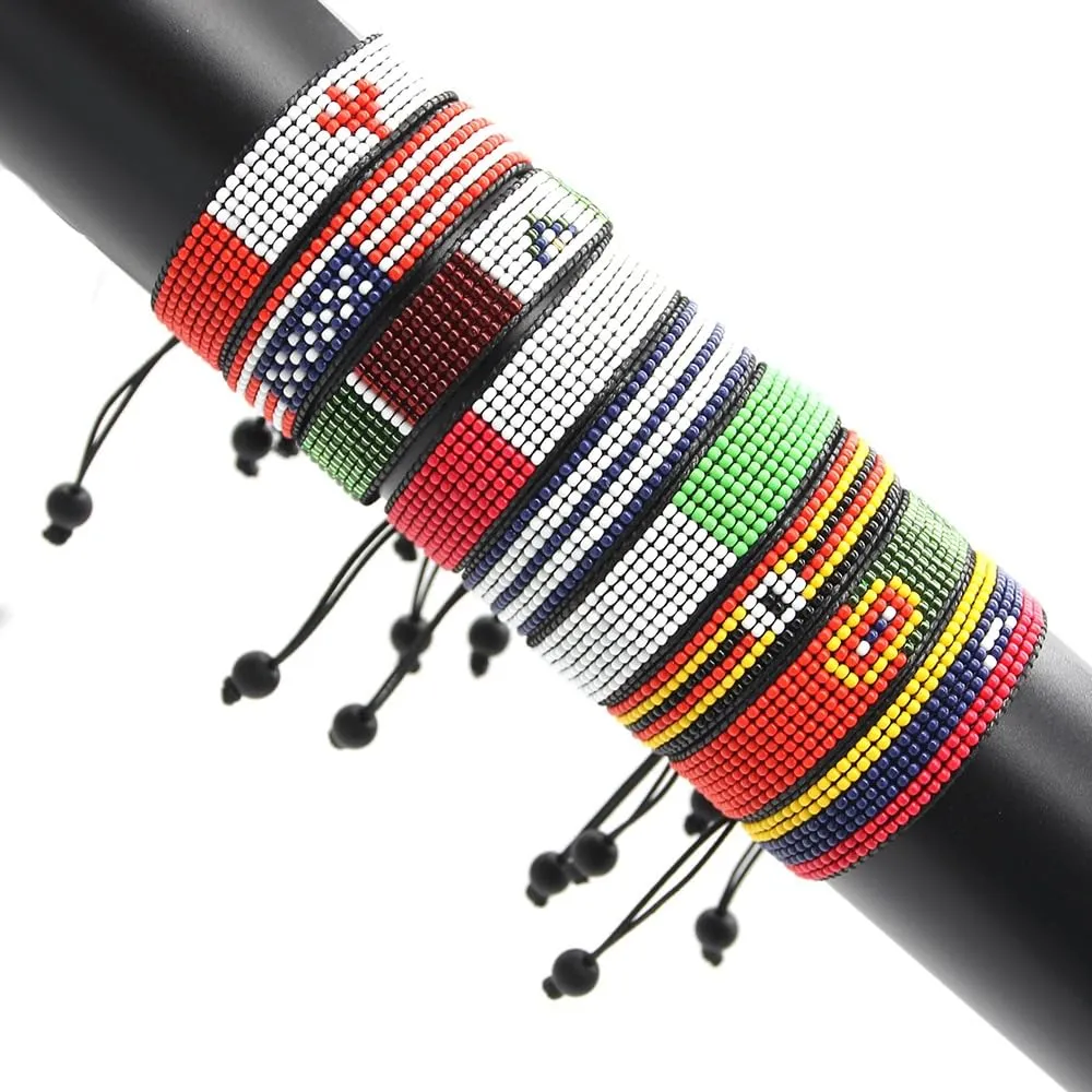 Mexico Flag Bracelet: Handmade Bracelet,Adjustable Beaded Boho-Style Rope Bracelet with Mexican Flag