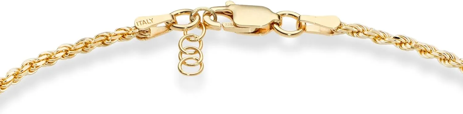 Miabella 18K Gold Over Sterling Silver Italian 2mm, 3mm Diamond-Cut Braided Rope Chain Bracelet for Men Women, Solid 925 Made in Italy