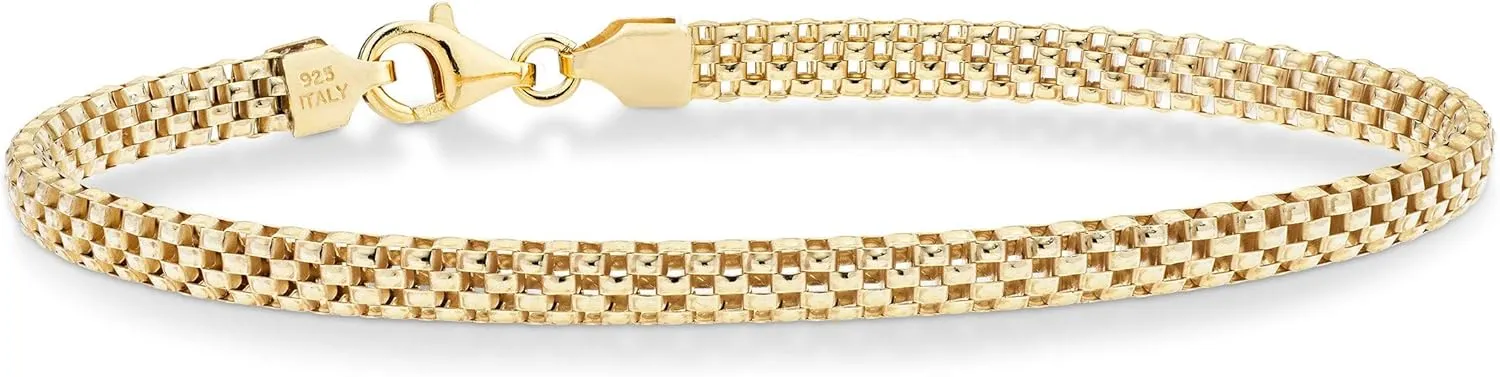 Miabella 18K Gold Over Sterling Silver Italian 4mm Mesh Link Chain Bracelet for Women 925 Italy