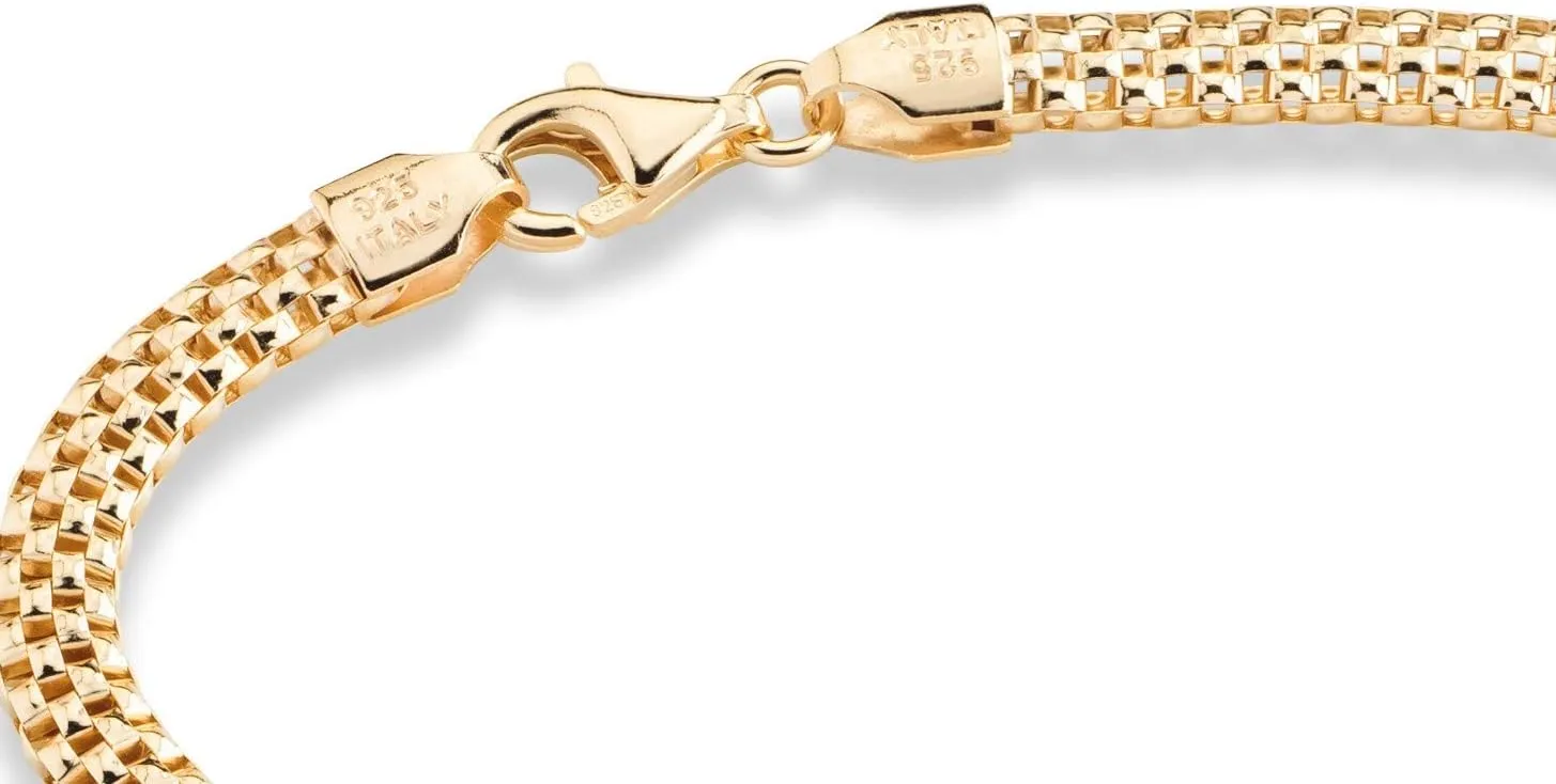 Miabella 18K Gold Over Sterling Silver Italian 4mm Mesh Link Chain Bracelet for Women 925 Italy