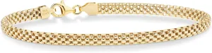 Miabella 18K Gold Over Sterling Silver Italian 4mm Mesh Link Chain Bracelet for Women 925 Italy
