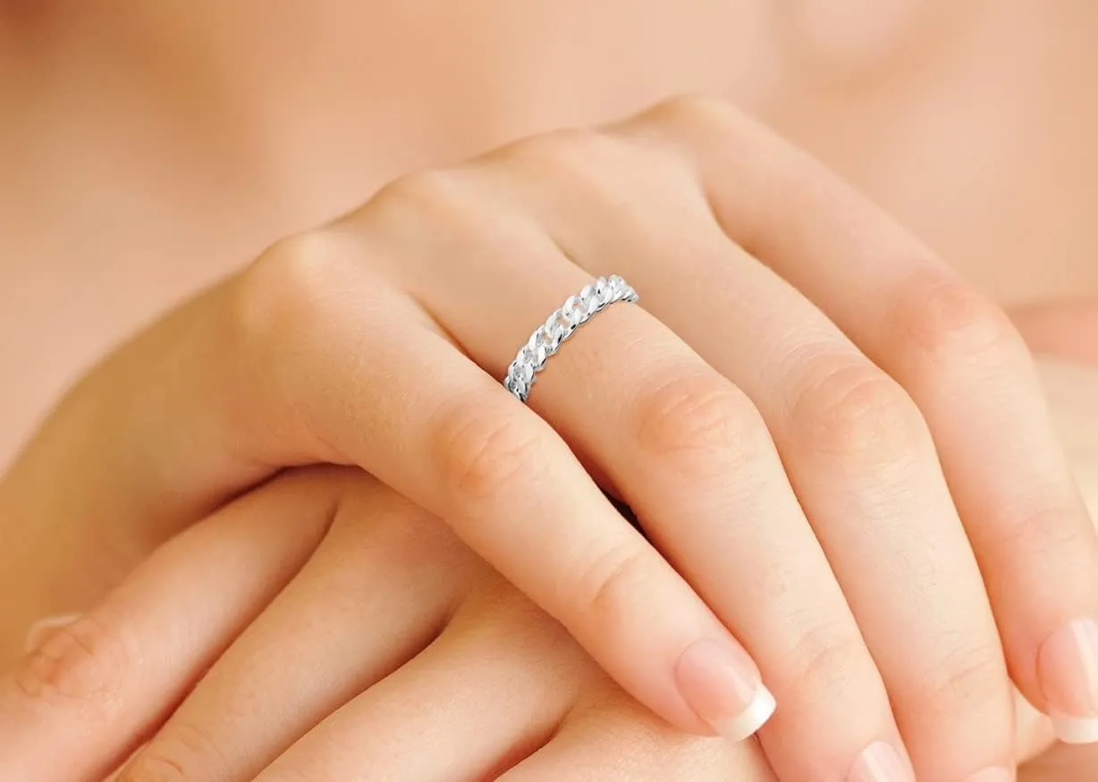 Miabella 925 Sterling Silver Italian 4mm Cuban Link Band Ring for Women Made in Italy