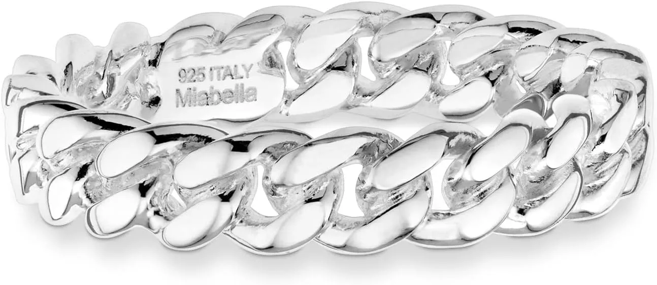Miabella 925 Sterling Silver Italian 4mm Cuban Link Band Ring for Women Made in Italy
