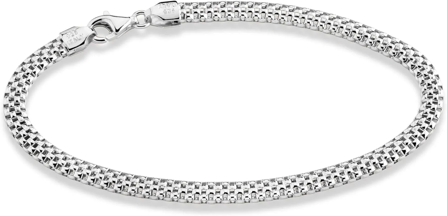 Miabella 925 Sterling Silver Italian 4mm Mesh Link Chain Bracelet for Women, Made in Italy
