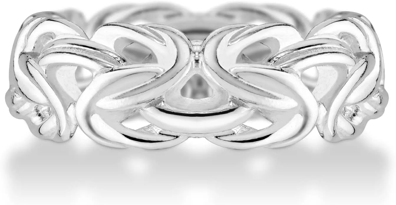 Miabella 925 Sterling Silver Italian 7mm Byzantine Band Ring for Women Made in Italy