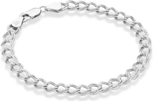 Miabella 925 Sterling Silver Italian Double Curb Charm Link Chain Bracelet for Women Men, Made in Italy