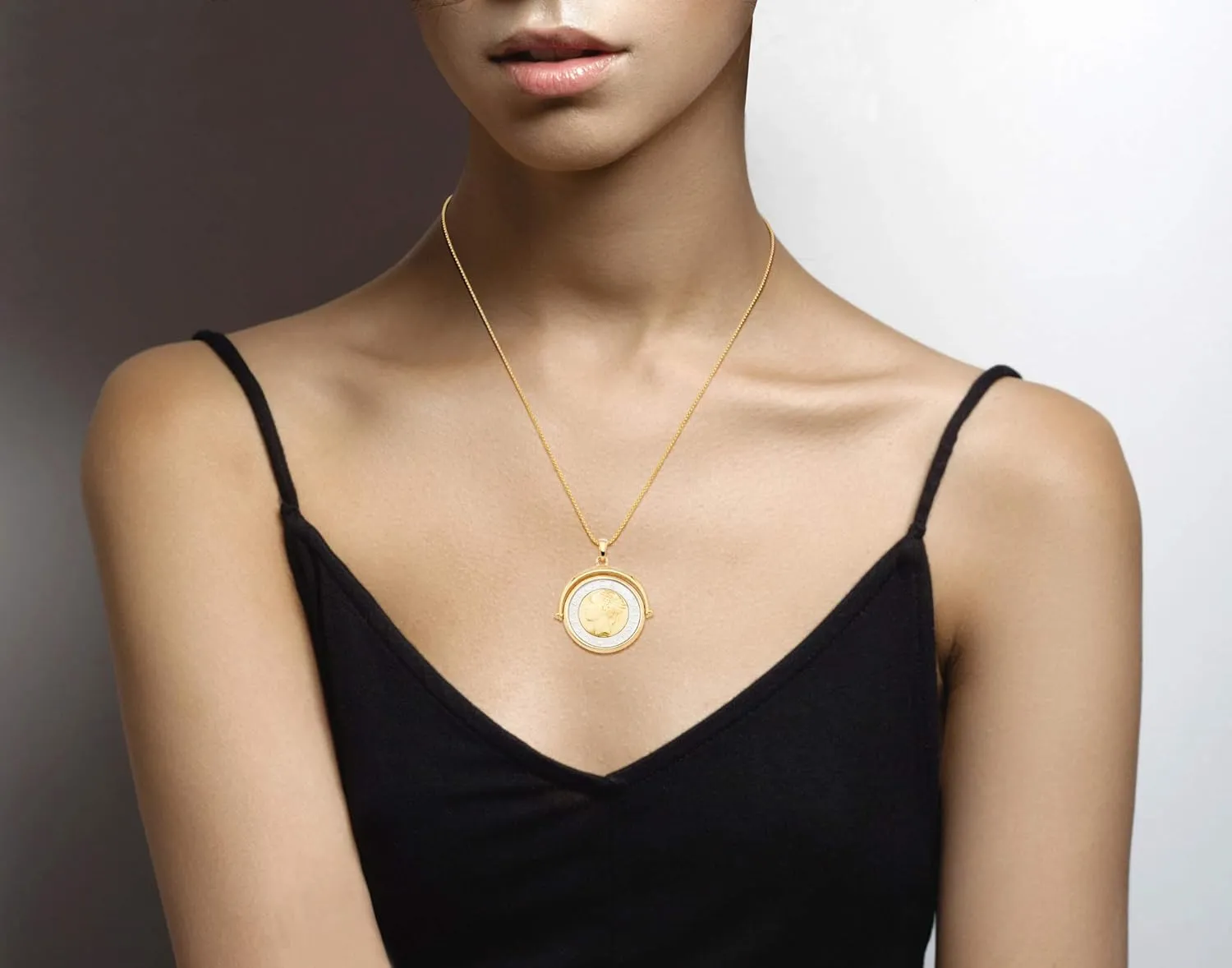 Miabella Italian 18K Gold Over 925 Sterling Silver Genuine 500-Lira Reversible Flip Coin Pendant Chain Necklace for Women, Made in Italy
