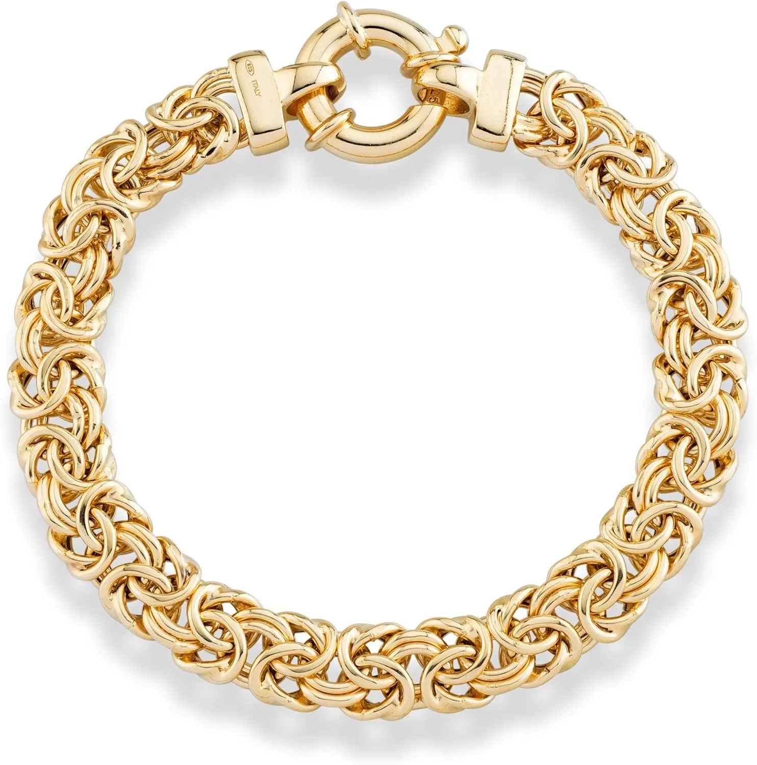 Miabella Italian 925 Sterling Silver, 18Kt Gold Plated 9mm Byzantine Bracelet for Women, Handmade in Italy