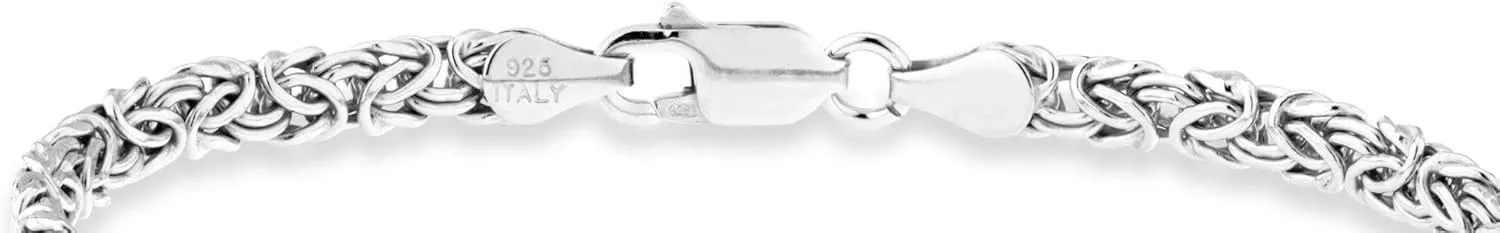 Miabella Italian 925 Sterling Silver 4mm Flat Byzantine Link Chain Bracelet for Women Teens, 925 Made in Italy