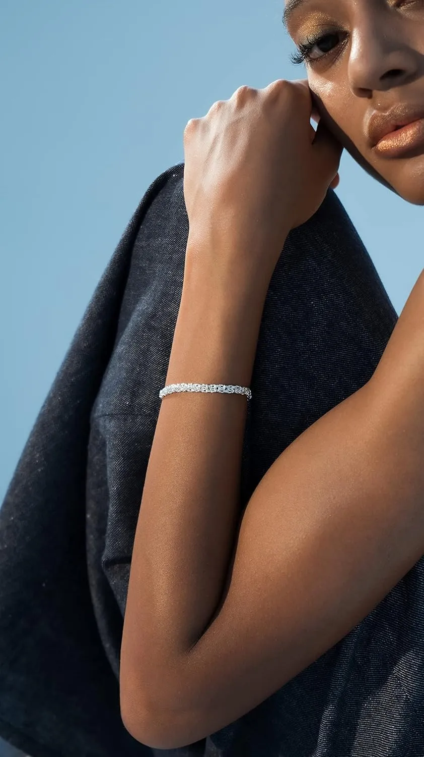 Miabella Italian 925 Sterling Silver 4mm Flat Byzantine Link Chain Bracelet for Women Teens, 925 Made in Italy