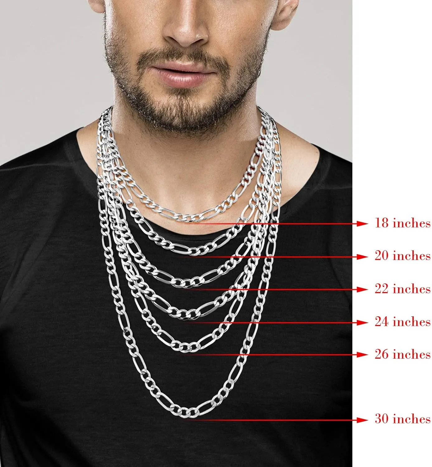 Miabella Italian 925 Sterling Silver 7mm Solid Diamond-Cut Figaro Link Chain Necklace for Men, Made in Italy