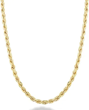 Miabella Italian Solid 18K Gold Over 925 Sterling Silver 2mm, 3mm Diamond-Cut Braided Rope Chain Necklace for Men Women, Made in Italy