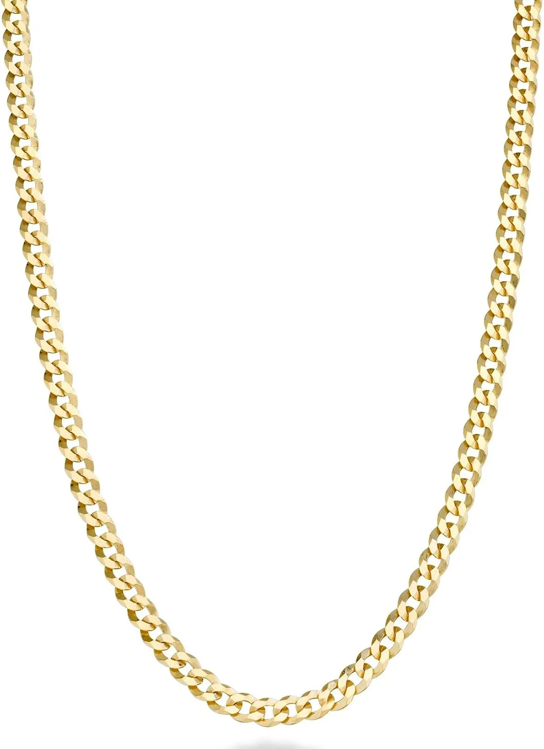 Miabella Italian Solid 18k Gold Over 925 Sterling Silver 3.5mm Diamond Cut Cuban Link Curb Chain Necklace for Women, Made in Italy