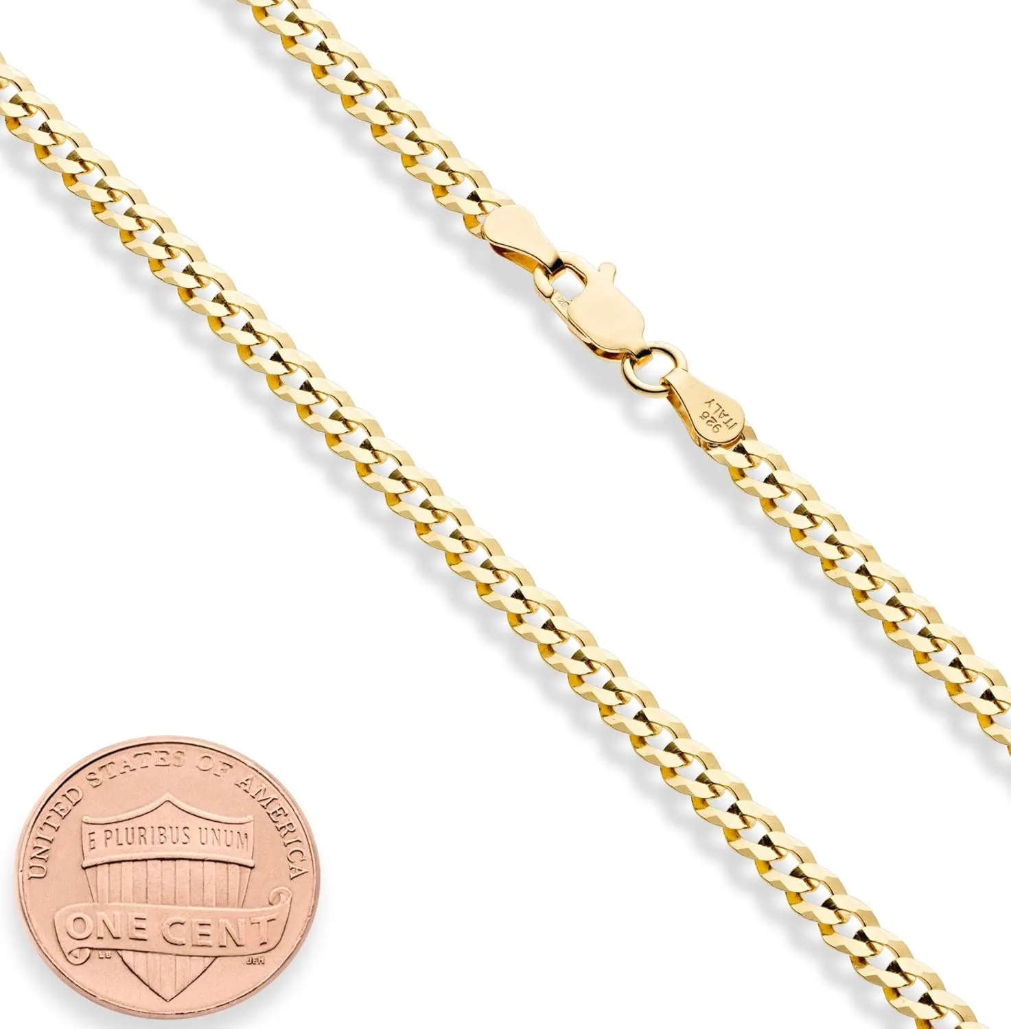 Miabella Italian Solid 18k Gold Over 925 Sterling Silver 3.5mm Diamond Cut Cuban Link Curb Chain Necklace for Women, Made in Italy