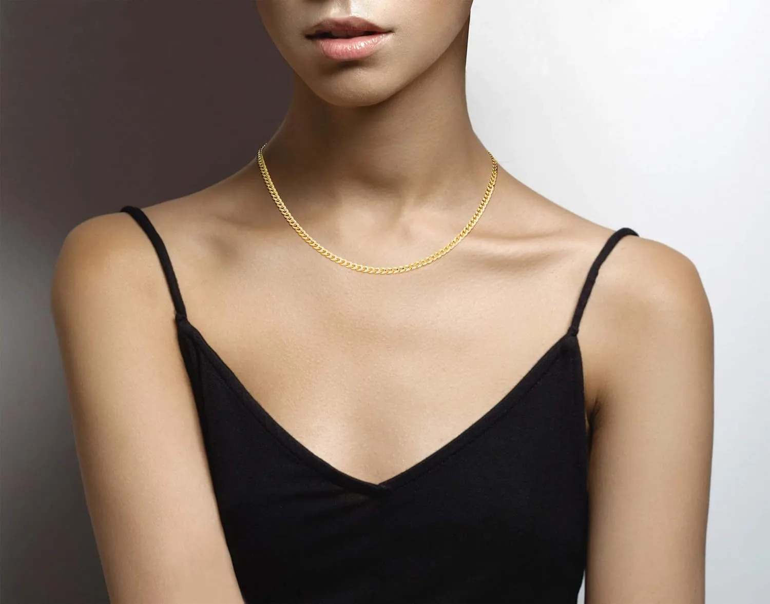 Miabella Italian Solid 18k Gold Over 925 Sterling Silver 3.5mm Diamond Cut Cuban Link Curb Chain Necklace for Women, Made in Italy