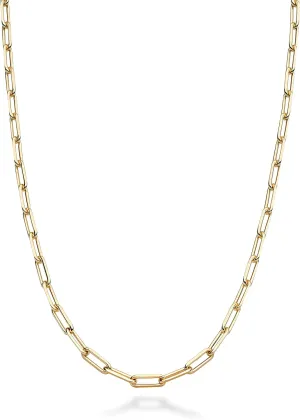 Miabella Italian Solid 925 Sterling Silver, 18Kt Gold Plated 2.5mm Paperclip Link Chain Necklace for Women Men, Made in Italy