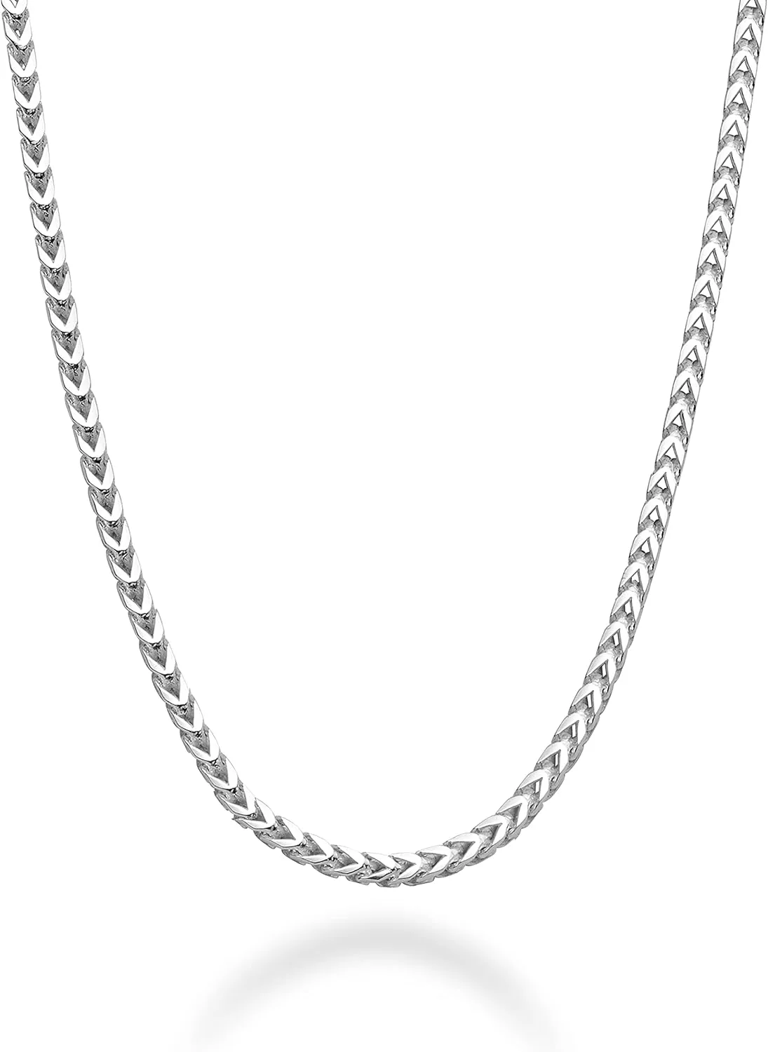 Miabella Italian Solid 925 Sterling Silver 2mm Franco Square Box Link Chain Necklace for Men Women Made in Italy