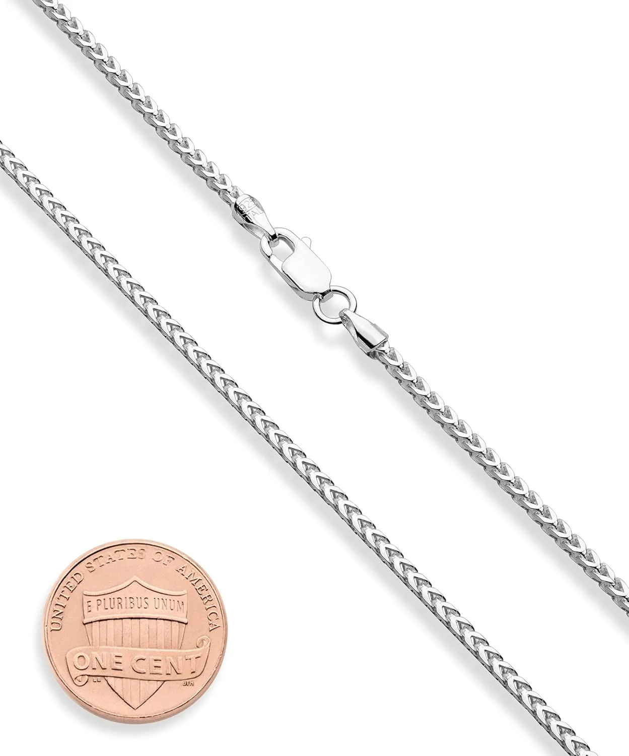 Miabella Italian Solid 925 Sterling Silver 2mm Franco Square Box Link Chain Necklace for Men Women Made in Italy