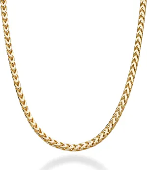 Miabella Solid 18K Gold Over 925 Sterling Silver Italian 2.5mm Franco Square Box Link Chain Necklace for Men Women, Made in Italy
