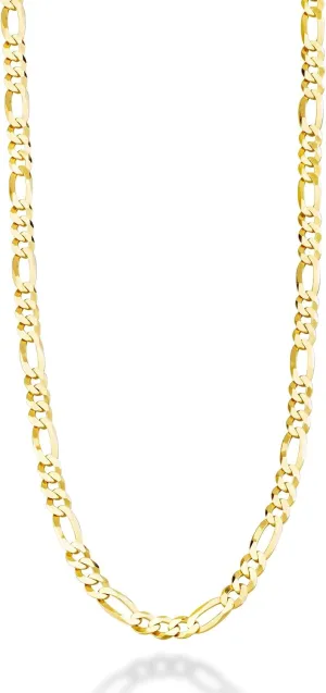 Miabella Solid 18K Gold Over Sterling Silver Italian 5mm Diamond-Cut Figaro Link Chain Necklace for Women Men, 925 Made in Italy