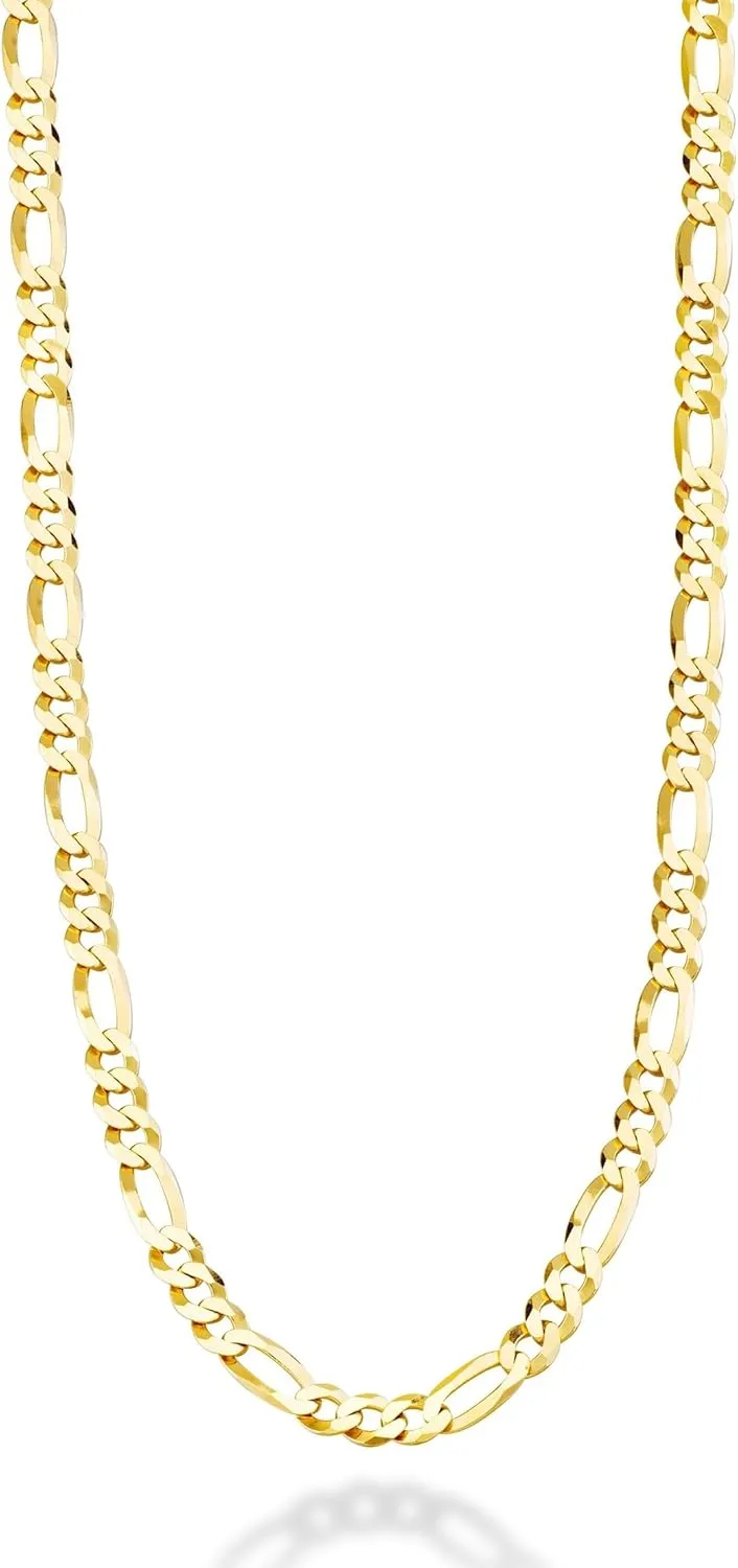 Miabella Solid 18K Gold Over Sterling Silver Italian 5mm Diamond-Cut Figaro Link Chain Necklace for Women Men, 925 Made in Italy
