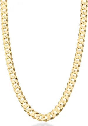 Miabella Solid 18K Gold Over Sterling Silver Italian 7mm Diamond-Cut Cuban Link Curb Chain Necklace for Men Women