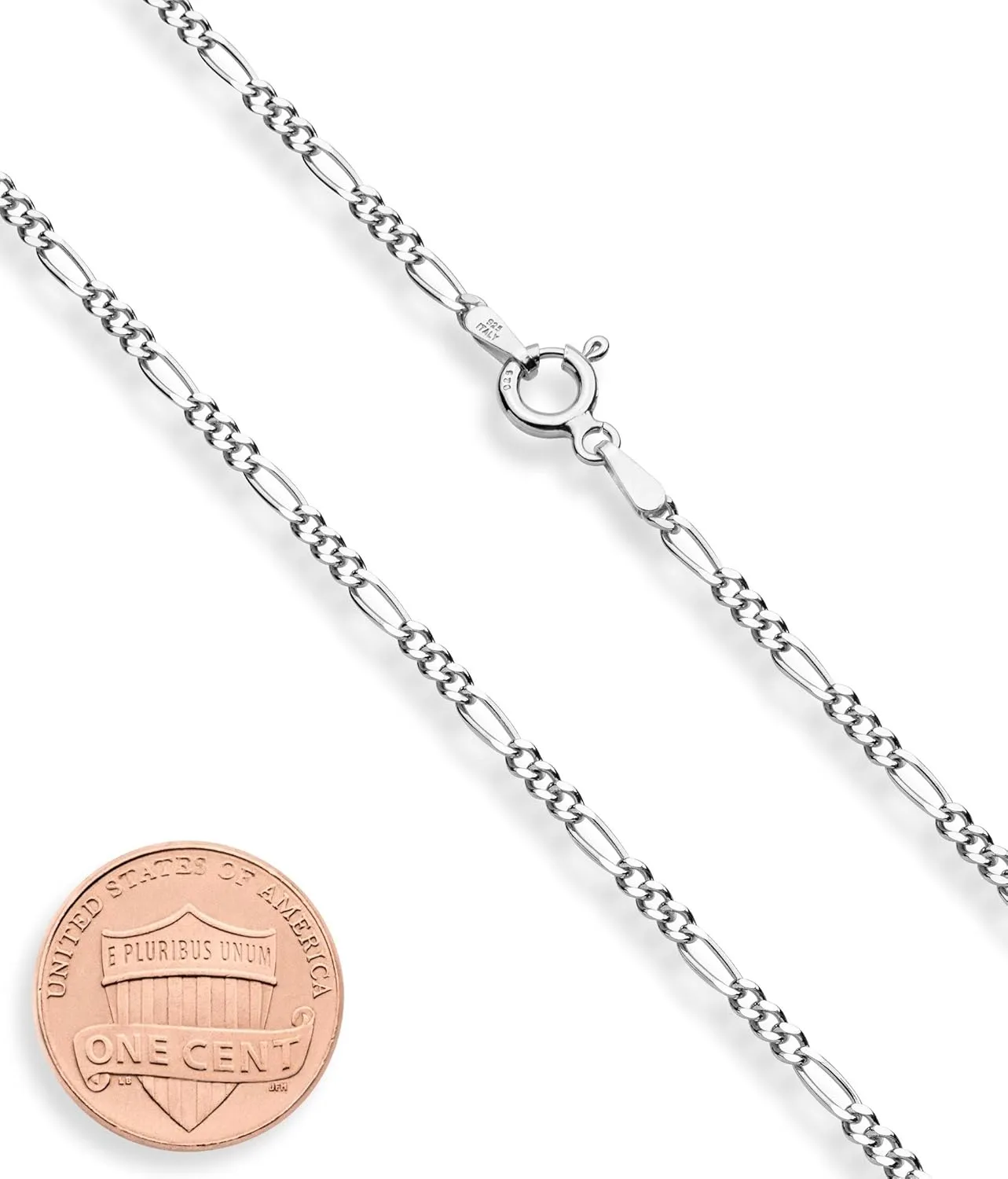 Miabella Solid 925 Sterling Silver Italian 2.3mm Diamond-Cut Figaro Link Chain Necklace for Women Men, Made in Italy