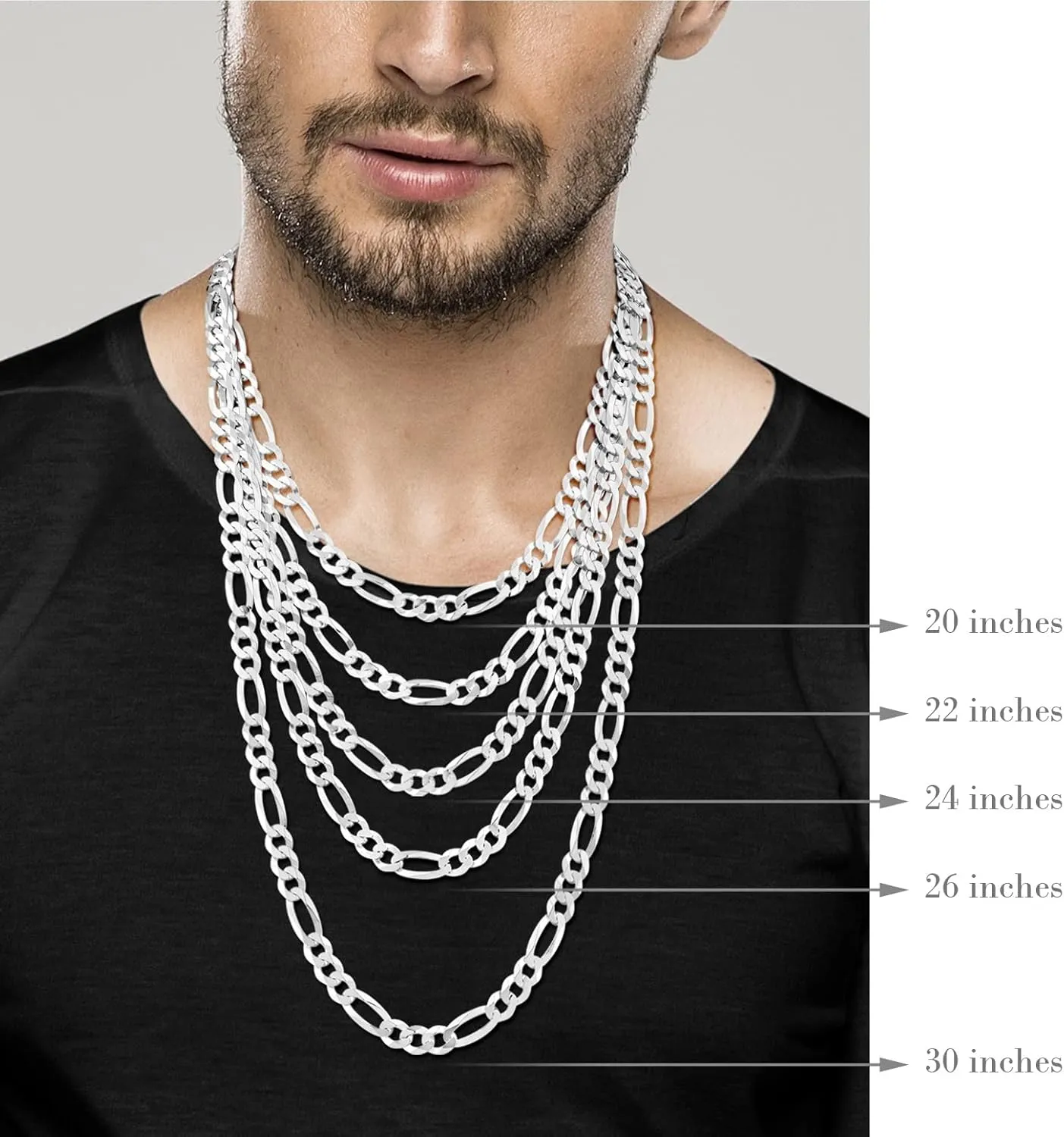 Miabella Solid 925 Sterling Silver Italian 9mm Diamond-Cut Figaro Link Chain Necklace For Men, Made in Italy